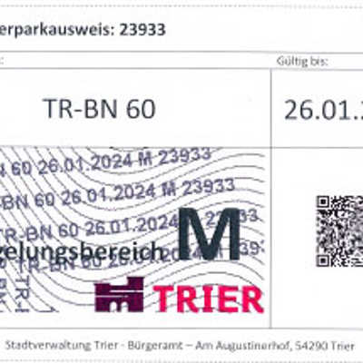 Bewohnerparkausweis der Stadt Trier