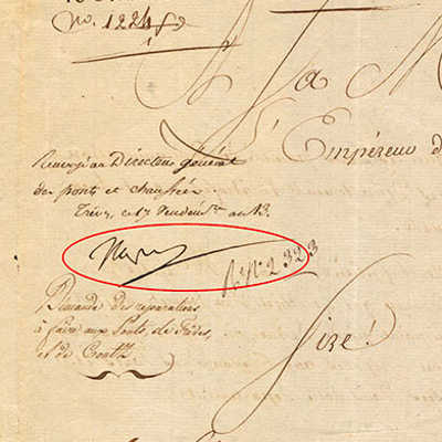 Der Aktenvermerk mit der Signatur Napoleons (rot umrandet). Foto: Stadtarchiv