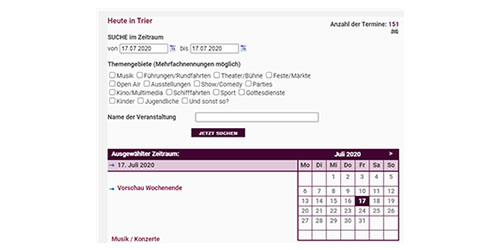 Der Veranstaltungskalender zeigt Veranstaltungen und Tipps in Trier.