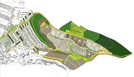 Der Quartiersrahmenplan für das Gebiet Castelnau II zeigt die geplante Verkehrserschließung und die Verteilung von Wohn- und Grünflächen. Abbildung: FIRU