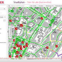 Ausschnitt des Stadtplans mit farblich markierten Straßen für die Grade der Steigung