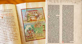Seiten aus dem Egbert-Codex und einer Gutenbergbibel