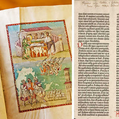 Neben dem Codex Egberti (l.) und einer Gutenberg-Bibel befinden sich rund 3100 weitere Handschriften aus Mittelalter und Neuzeit im bedeutenden Bestand. Fotos: Wissenschaftliche Bibliothek
