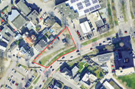 Luftbild mit Eingrenzung der Brachfläche an der Straßburger Allee