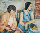 Eine reduzierte Formsprache und expressive Farbflächen sind typisch für Peter Krisams Gemälde, darunter „Die Lesenden“ von 1931. Diese Porträts sind weniger bekannt als seine Stadtansichten.
