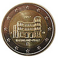 Die Porta Nigra repäsentiert Rheinland-Pfalz auf der Rückseite der neuen Zwei-Euro-Gedenkmünze.