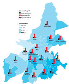 Karte: Ergebnis und Beteiligung bei der OB-Wahl in den Trierer Ortsbezirken