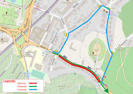 Grafik: Verlauf der Verkehrsströme im ersten Bauabschnitt der Baustelle Olewiger Straße