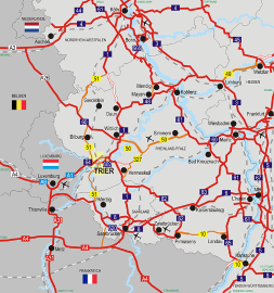 Die Karte zeigt die Möglichkeiten der Anreise nach Trier mit den verschiedenen Verkehrsmitteln.