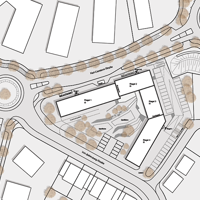 Die Draufsicht zeigt, wie die Wohngebäude auf dem Grundstück zwischen der Karl-Carstens- und von-Babenberg-Straße im Filscher Baugebiet BU 14  einen Innenhof umschließen.