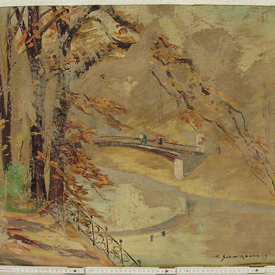 Die Maria-Hilf-Brücke in Bad Neuenahr-Ahrweiler fiel den Fluten zum Opfer. Daher ist ihre Darstellung auf dem Gemälde von Hermann Schmitzbonn besonders wertvoll. Foto: Stadtmuseum