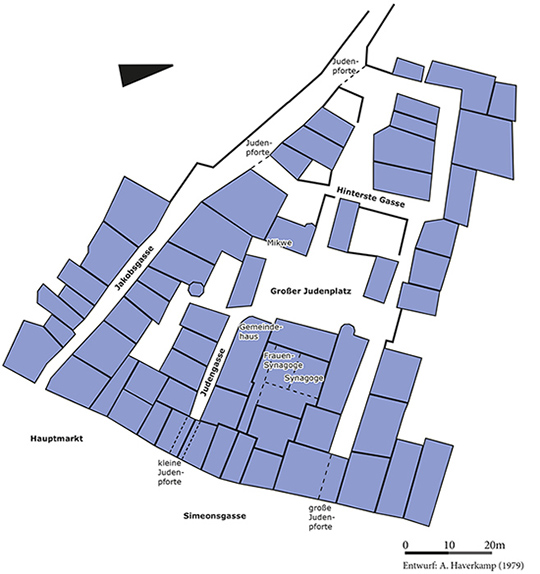 Kartographische Rekonstruktion des Trierer Judenviertels. (A. Haverkamp, Arye-Maimon-Institut Trier)