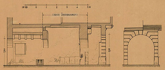 Schnitt durch die Judenpforte. Zeichnung: Friedrich Kutzbach (1929)