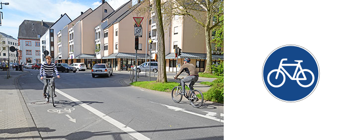 Radfahrstreifen Metzelstraße. Achtung: Der Radfahrstreifen darf nur in Pfeilrichtung befahren werden!