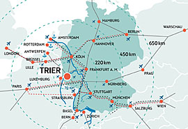 Lage und Verkehrsanbindung von Trier