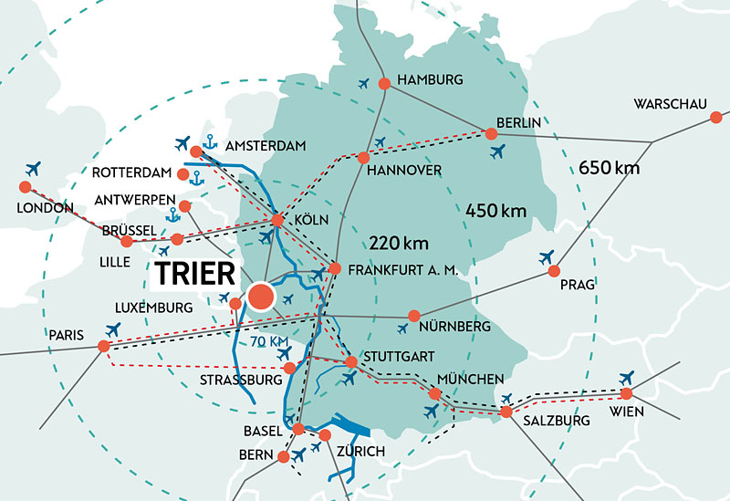 Lage und Verkehrsanbindung von Trier